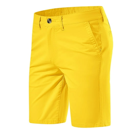 Kvture Mens Solid Color Dress Shorts Button Zipper Suit Pants Casual Outdoor Golf Shorts Loose Fit Straight Leg Shorts with Pockets Yellow 29