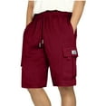 thumbnail image 1 of Kvture Mens Stretchy Workout Shorts Elastic Waisted Drawstring Athletic Shorts Solid Color Loose Knee Length Shorts with Pockets Summer Casual Shorts Wine S, 1 of 6