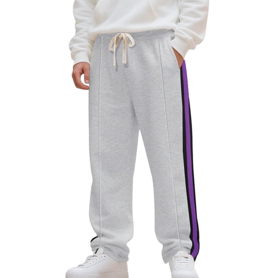 Kvture Mens Striped Print Sweatpants Drawstring Straight Leg Casual Loose Fit Flared Pants Fall Winter Trendy Gray XL