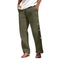 thumbnail image 1 of Kvture Mens Tear Away Pants Casual Vacation Beach Trousers Side Button Closure High Split Snap Button Sweatpants Army Green M, 1 of 5