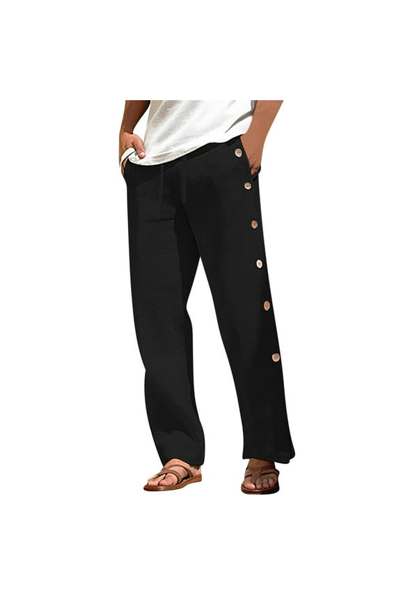 Mens Tear Away Pants Casual Vacation Beach Trousers Side Button Closure High Split Snap Button Sweatpants Black L