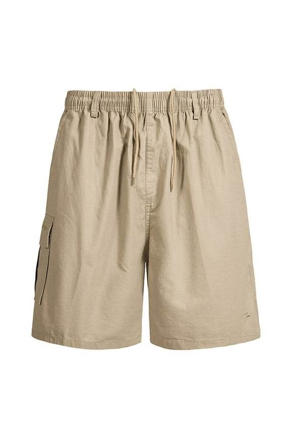 Mens Twill Cargo Shorts Elastic Waisted Drawstring Work Pants Big And Tall Solid Color Shorts with Pockets Casual Loose Outdoor Shorts Khaki XL