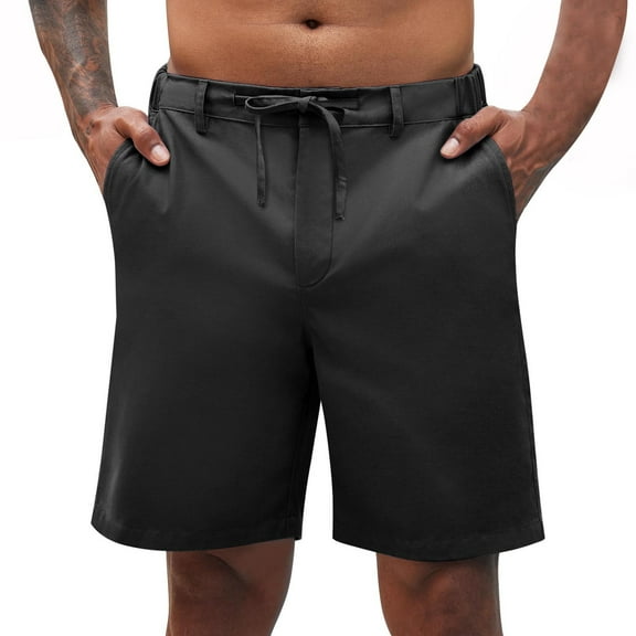 Kvture Mens Twill Cargo Shorts Solid Color Drawstring Dress Shorts Summer Casual Loose Work Shorts Outdoor Straight Leg Shorts with Pockets Black XL