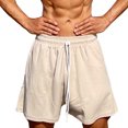 thumbnail image 1 of Kvture Mens Waffle Workout Shorts Summer Loose Breathable Knee Length Shorts Stretchy Drawstring Athletic Shorts with Pockets Khaki XL, 1 of 8