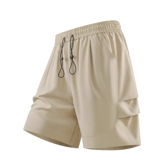 Kvture Mens Workout Shorts with Pockets Elastic Waist Drawstring Athletic Short Pants Activewear Running Khaki XL