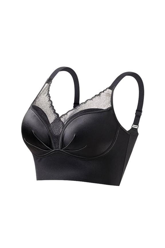 Mesh V Neck Satin Bras for Women Comfort Adjustable Strap No Underwire Full Coverage Everyday Bra Black Bra XL