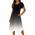 thumbnail image 1 of Kvture Midi Dresses for Women Short Sleeve Crew Neck Vacation Dress Gradient Print Hem Long Dress with Pockets Black, 1 of 6