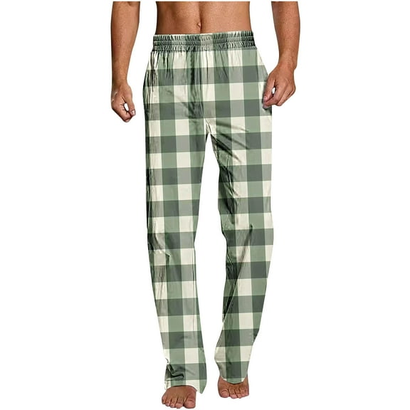 Kvture Pajamas for Mens Graphic Loose Fit Thin Plaid Straight Leg Long Leg Trousers Pants Pajamas PJ Man Army Green L