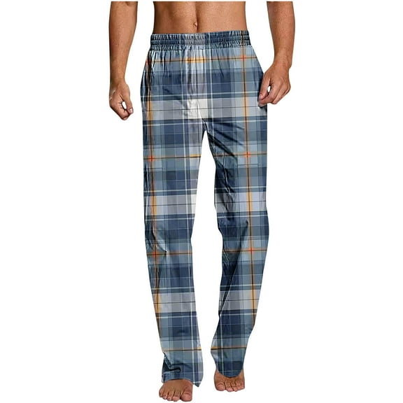 Kvture Pajamas for Mens Graphic Loose Fit Thin Plaid Straight Leg Long Leg Trousers Pants Pajamas PJ Man B Navy S