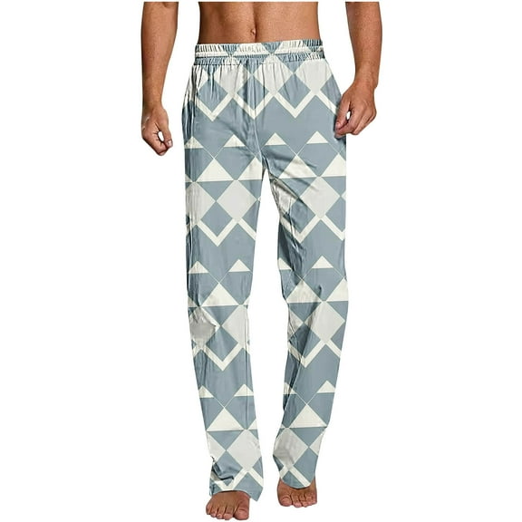 Kvture Pajamas for Mens Graphic Loose Fit Thin Plaid Straight Leg Long Leg Trousers Pants Pajamas PJ Man Light Blue S