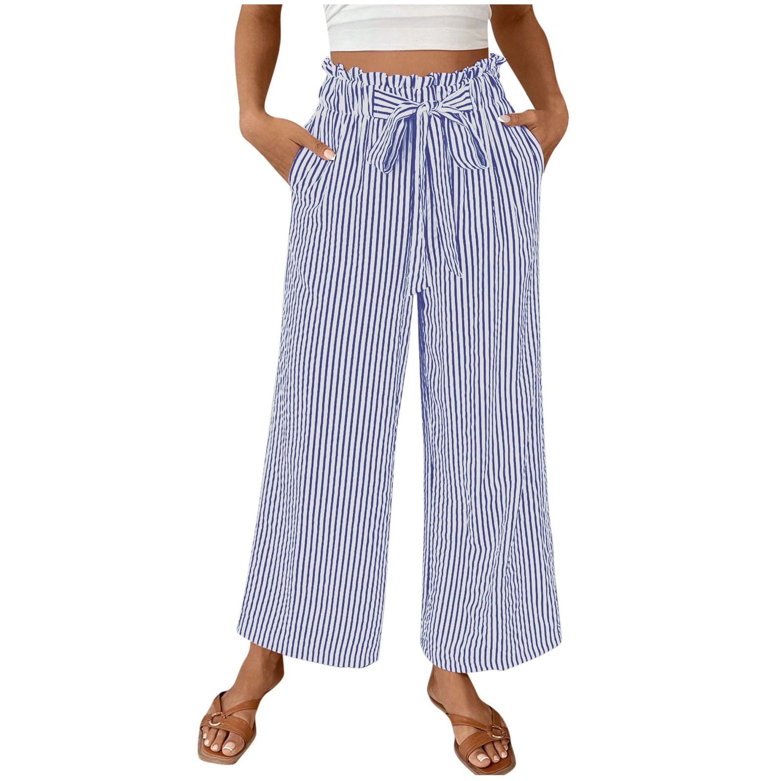 Kvture Palazzo Pants for Women Fall Striped Flowy Tie Knot Wide