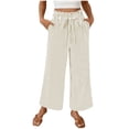 thumbnail image 1 of Kvture Palazzo Pants for Women Fall Striped Flowy Tie Knot Wide Leg High Waist Dressy Casual Work Pants Trousers Khaki S, 1 of 8