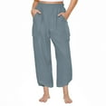 thumbnail image 1 of Kvture Pants for Women Solid Color Casual Loose Fit Straight Elastic Waist Cross Hems Wide Leg Long Trousers Blue XXL, 1 of 6