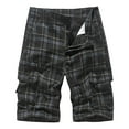 thumbnail image 1 of Kvture Plaid Cargo Shorts for Men Summer Cotton Button Zipper Work Pants Fashion Multi-Pockets Streetwear Shorts Big And Tall Half Pants Black L, 1 of 4