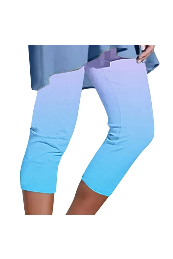 Plus Size Beach Pants for Women Gradient Stretchy Yoga Pants Workout Butt Lifting Capri Pants Summer Athletic Capris Blue M