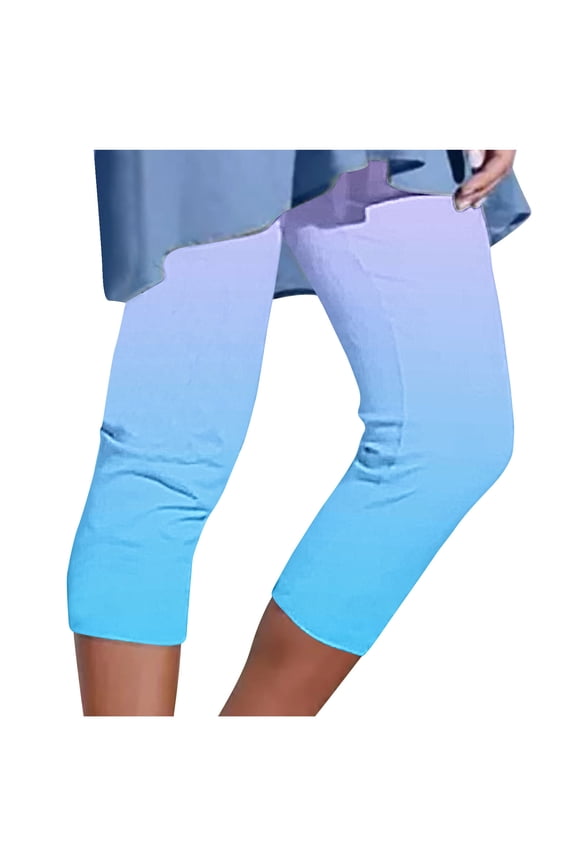 Plus Size Beach Pants for Women Gradient Stretchy Yoga Pants Workout Butt Lifting Capri Pants Summer Athletic Capris Blue XL