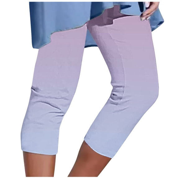 Kvture Plus Size Beach Pants for Women Gradient Stretchy Yoga Pants Workout Butt Lifting Capri Pants Summer Athletic Capris Purple M