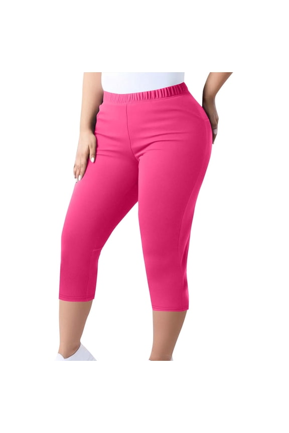 Plus Size Bermuda Biker Shorts for Women High Waist Stretch Leggings Ladies Knee Length Lounge Bottoms Hot Pink XXL