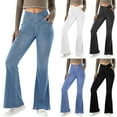 thumbnail image 1 of Kvture Plus Size Jeggings for Women Tummy Control Cross High Waisted Flared Jean Leggings Stretchy with Pockets Solid Color Slim Fit Outdoor Flare Pants Black XXL, 1 of 9