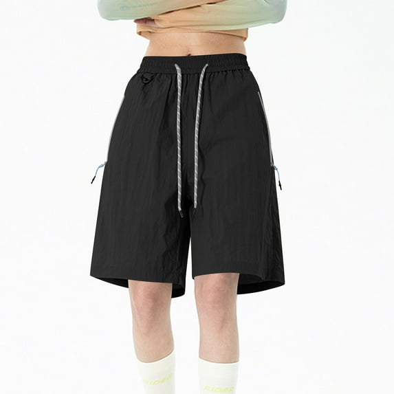 Kvture Plus Size Women Bermuda Cargo Shorts Summer Wide Leg Baggy Quick Dry Shorts Lounge Outdoor Hiking Sport Short Pant Black L