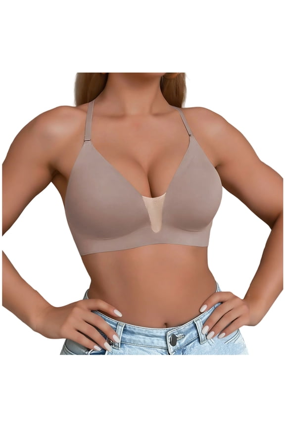 Push Up Bra for Women Halter V Neck Backless Smoothing Underwire Supportive T Shirt Bras for Women Coffee Bra L
