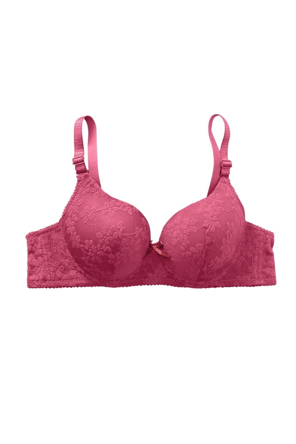 Push Up Bras for Women Full Support Underwire Lace Bra Adjustable Strap Plunge Embroidery Bra Soft Everyday Brassiere Red Bra 44