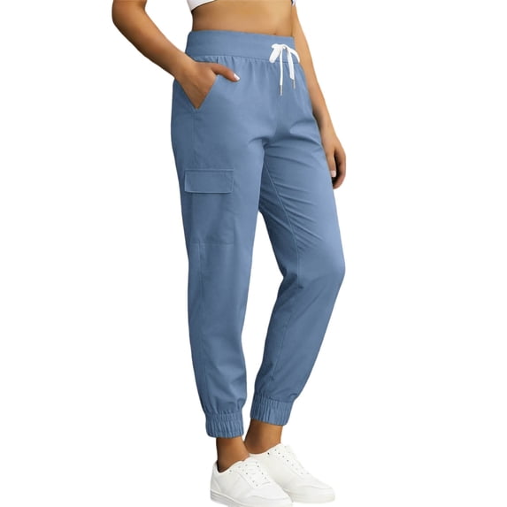 Kvture Rash Guard Pants for Women High Waist Drawstring Quick Dry Jogger Pants Casual Daily Hiking Outdoor Trousers Light Blue Pant L
