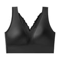 thumbnail image 1 of Kvture Seamless Satin Wireless Bra for Women Deep V Lace Trim Full Coverage Comfort No Underwire Everyday Bras Black Bras XL, 1 of 5