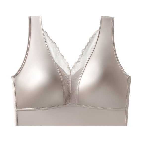 Kvture Seamless Satin Wireless Bra for Women Deep V Lace Trim Full Coverage Comfort No Underwire Everyday Bras Gray Bras XL