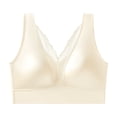 thumbnail image 1 of Kvture Seamless Satin Wireless Bra for Women Deep V Lace Trim Full Coverage Comfort No Underwire Everyday Bras White Bras L, 1 of 5