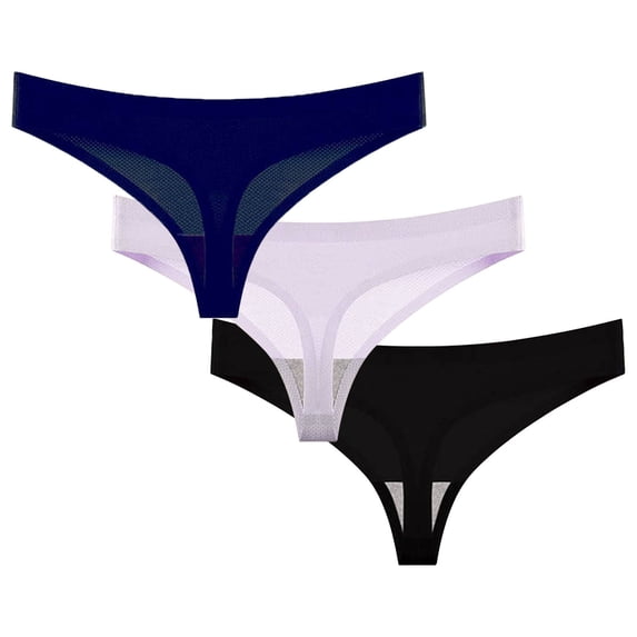 Kvture Seamless Underwear for Women Thin Thongs Panties Breathable Soft Comfortable Bikini G-String Briefs 3 Pack M Black