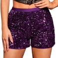 thumbnail image 1 of Kvture Sequin Shorts for Women High Elastic Waisted Party Going Out Concert Outfit Sparkly Fashion Clubwear Loose Shorts Purple XL, 1 of 8