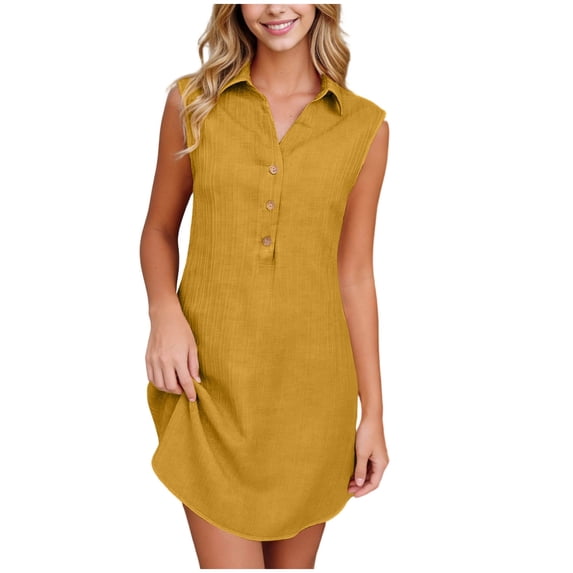Kvture Shirt Dresses for Women Summer Button Collared Mini Dress Casual Button Front Neck Loose Fit A Line Sundresses Yellow