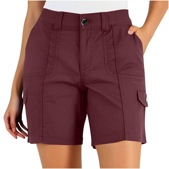 Kvture Shorts for Women Summer Casual Elastic High Waisted Loose Fit Shorts with Pockets Comfy Solid Color Fashion Clothes Red S
