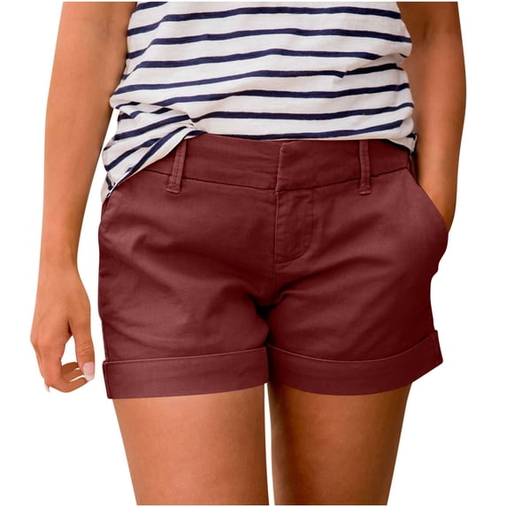 Kvture Shorts for Women Summer Solid Color Shorts Stretchy Active Outdoor Hiking Short Casual Work Shorts with Pockets Red S