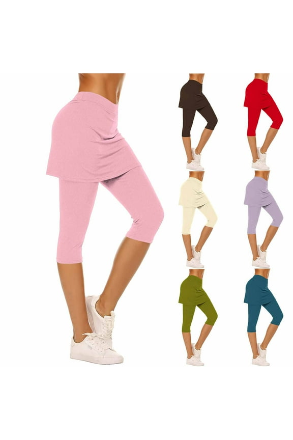 Skirted Leggings for Women Tennis Golf Skorts Capris Gym Yoga Legging with Skirts Pickleball Workout Capri Pants Gradient color Milk Silk Soft Tights Green XL