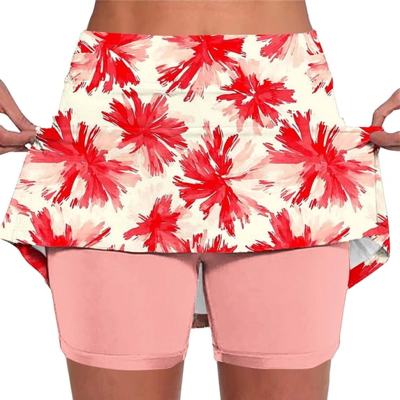 Kvture Skorts for Woman Plus Size High Waisted Skirt with Shorts Underneath Athletic Tennis Skirts with Pockets Tummy Control Red L