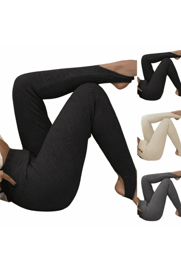 Stirrup Leggings for Women Stretchy High Waisted Slim Fit Yoga Pants Ribbed Knit Tummy Control Gym Workout Tights Stirrup Pants Black XL