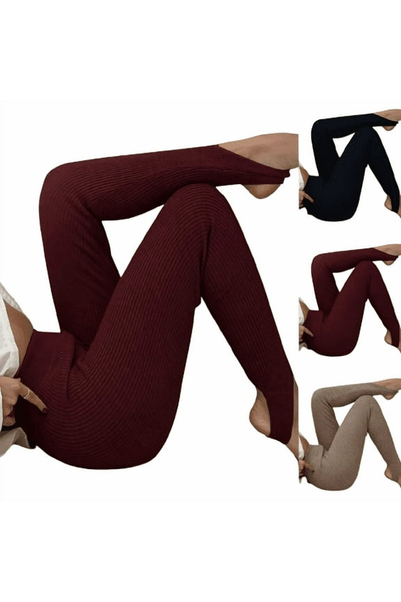 Stirrup Leggings for Women Stretchy High Waisted Slim Fit Yoga Pants Ribbed Knit Tummy Control Gym Workout Tights Stirrup Pants Navy L