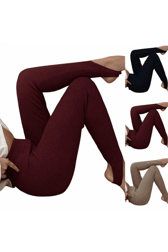 Stirrup Leggings for Women Stretchy High Waisted Slim Fit Yoga Pants Ribbed Knit Tummy Control Gym Workout Tights Stirrup Pants Navy M
