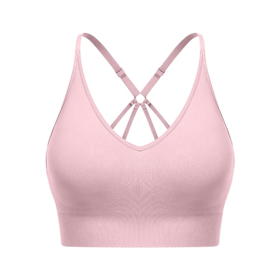 Kvture Strappy V Neck Sport Bra for Women Multipack Padded Seamless Wireless Supportive Racerback Criss Cross Workout Yoga Bra Pack Pink Bras M
