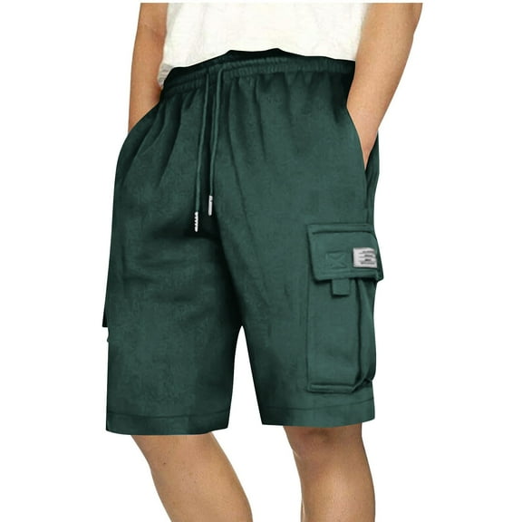 Kvture Summer Athletic Shorts for Men Elastic Waisted Drawstring Workout Shorts with Pockets Solid Color Loose Jogger Shorts Lightweight Soft Gym Shorts Green S