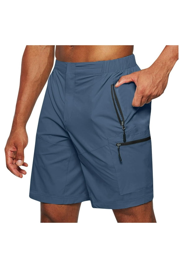 Summer Beach Shorts for Men Big And Tall Loose Athletic Shorts Solid Color Multi-Pockets Lounge Shorts Outdoor Workout Shorts Blue L
