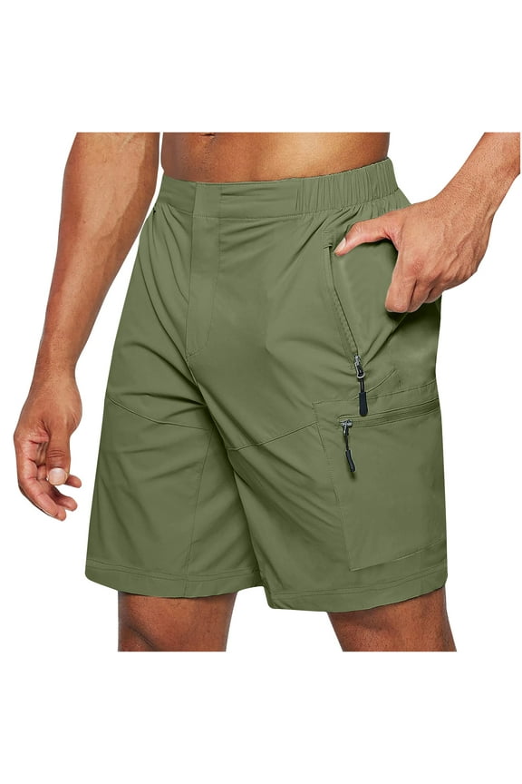 Summer Beach Shorts for Men Big And Tall Loose Athletic Shorts Solid Color Multi-Pockets Lounge Shorts Outdoor Workout Shorts Green M