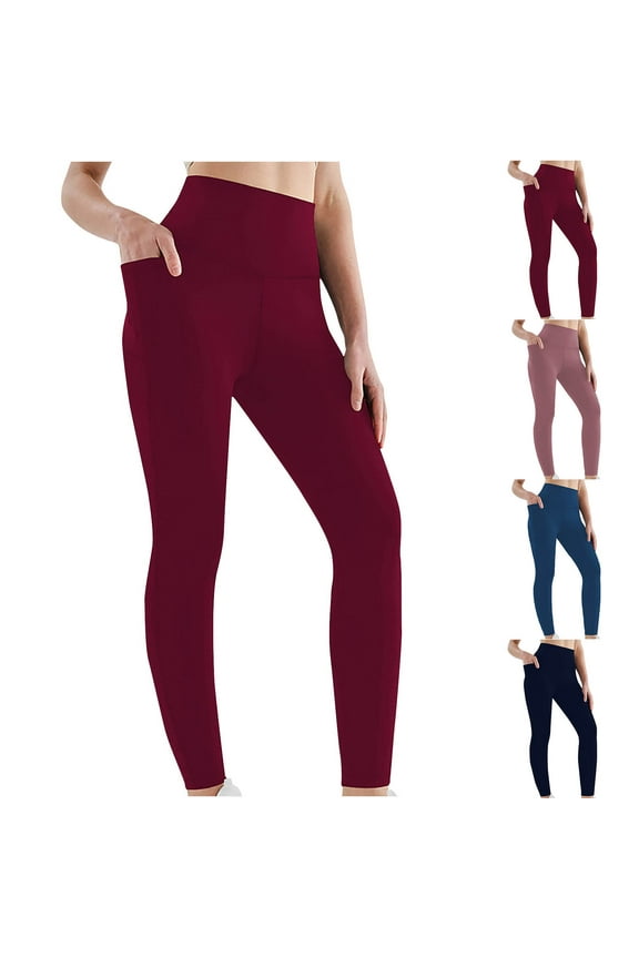 Summer Leggings for Women Buttery Soft Lightweight with Pockets High Waisted Tummy Control Workout Leggings Stretchy Slim Fit Tights Pink M