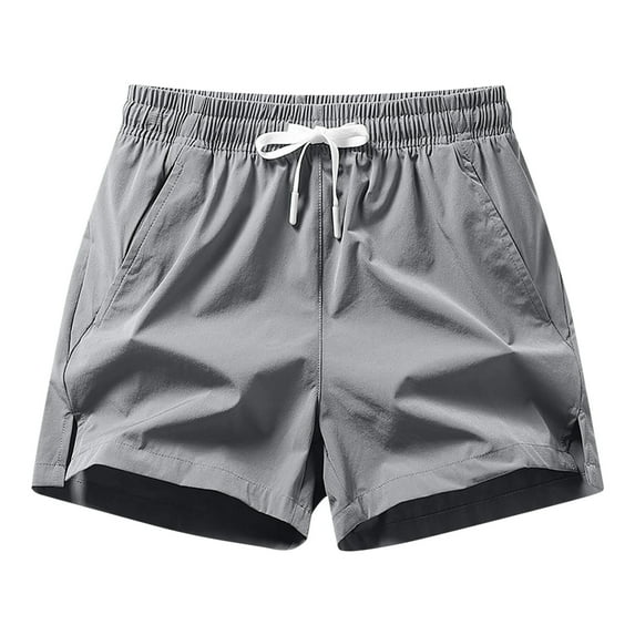 Kvture Summer Short Men Lightweight Side Slit Notch Quick Dry Casual Shorts Solid Color Workout Athletic Beach Wear Gray XXL