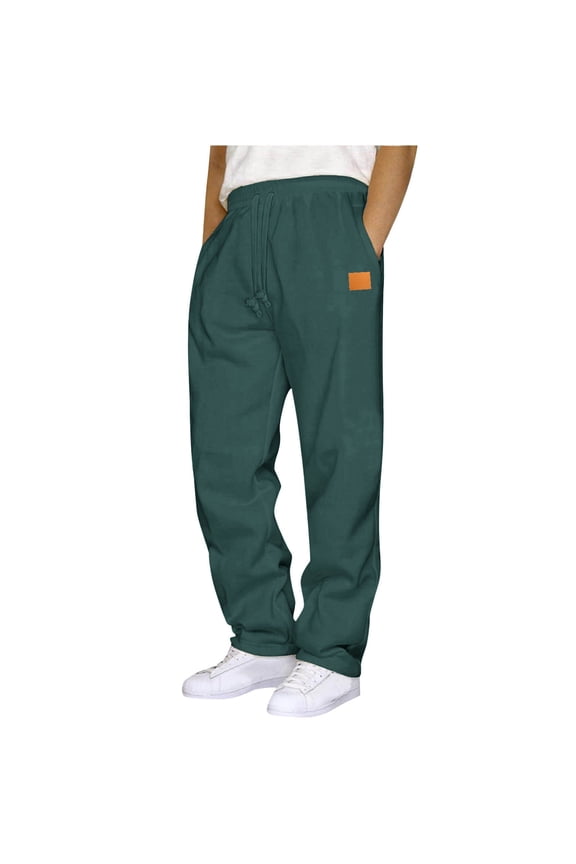 Sweat Pants for Mens Baggy Wide Leg Sweatpants Drawstring Elastic Waist Open Bottom Fleece Trousers with Pockets Green XL