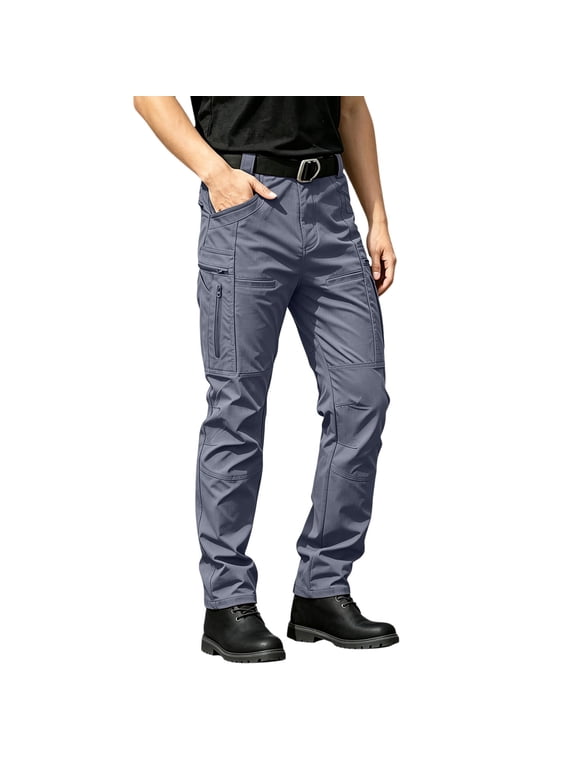 Tactical Cargo Pants for Men Outdoor Hiking Work Pants Waterproof Ripstop Camping Construction Fishing Pant Gray