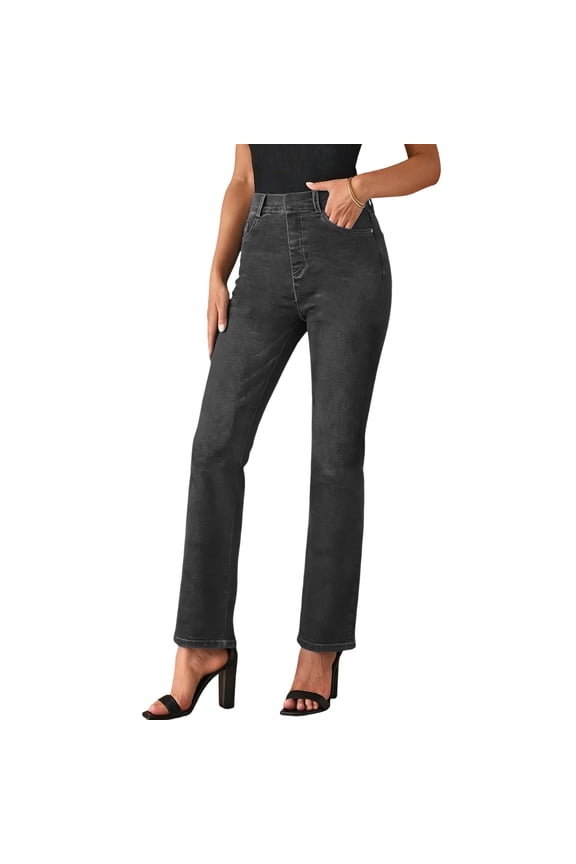 Tall Jeans for Women Long Stretch Denim Pants Straight Leg Mid Rise Classic for Tall Ladies Black Pant S