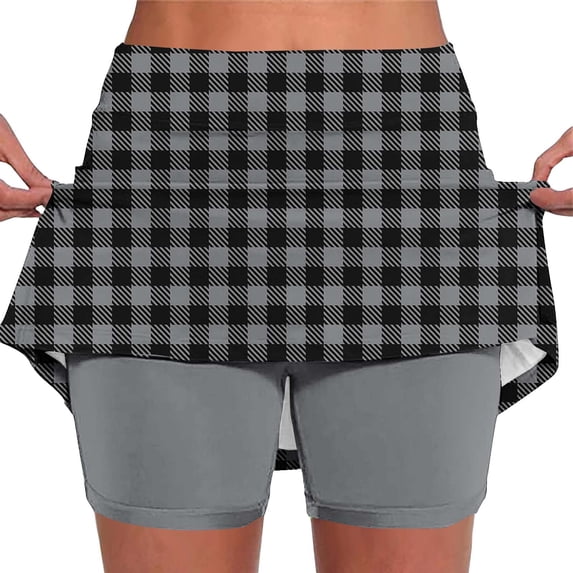 Kvture Tennis Skorts for Women Women's Summer Casual Athletic Shorts Fashion Print Sports Lightweight Golf Workout Skort Black XXL